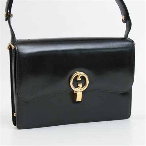 gucci black leather handbag sale|vintage black Gucci shoulder bag.